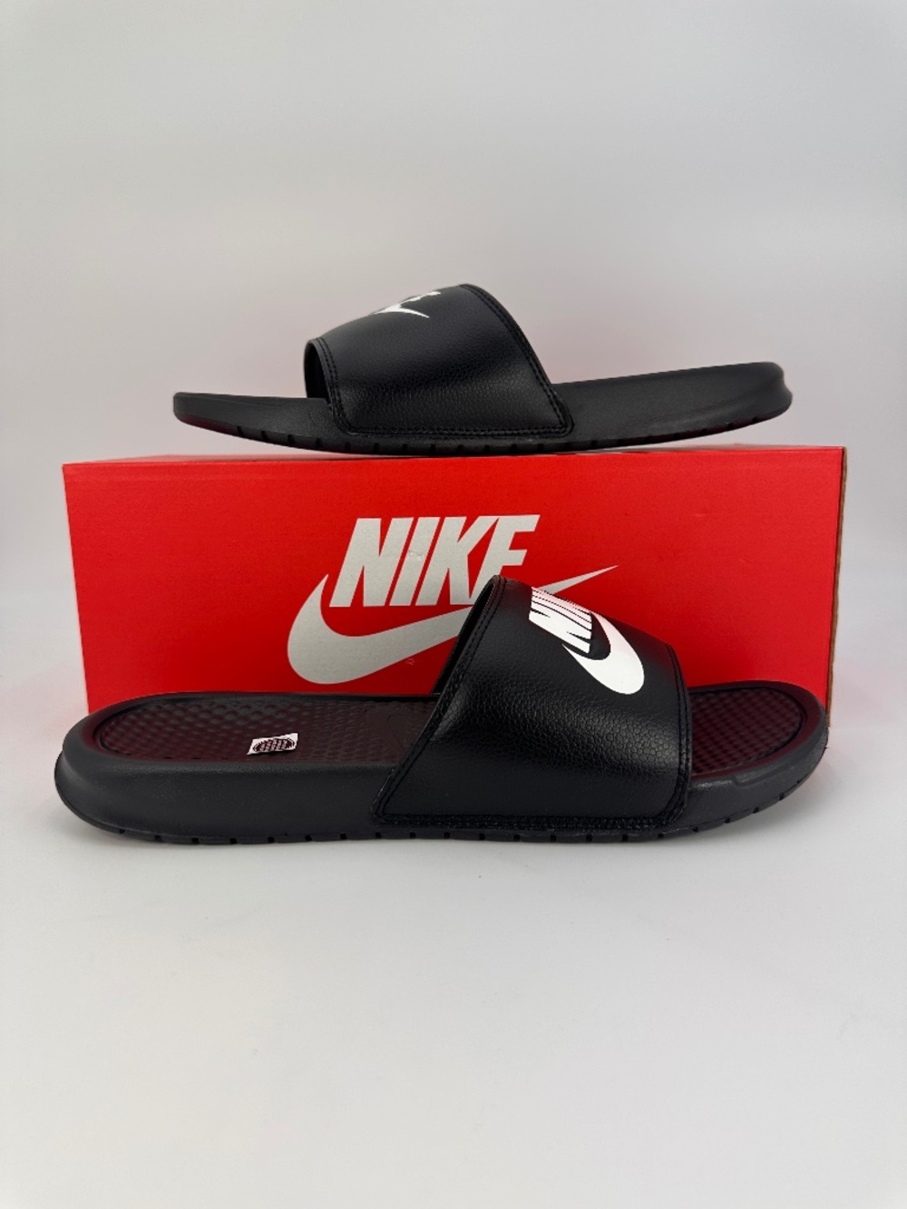 Nike Benassi JDI Men's Slide Sandals Black/White Logo Slip-On US 13